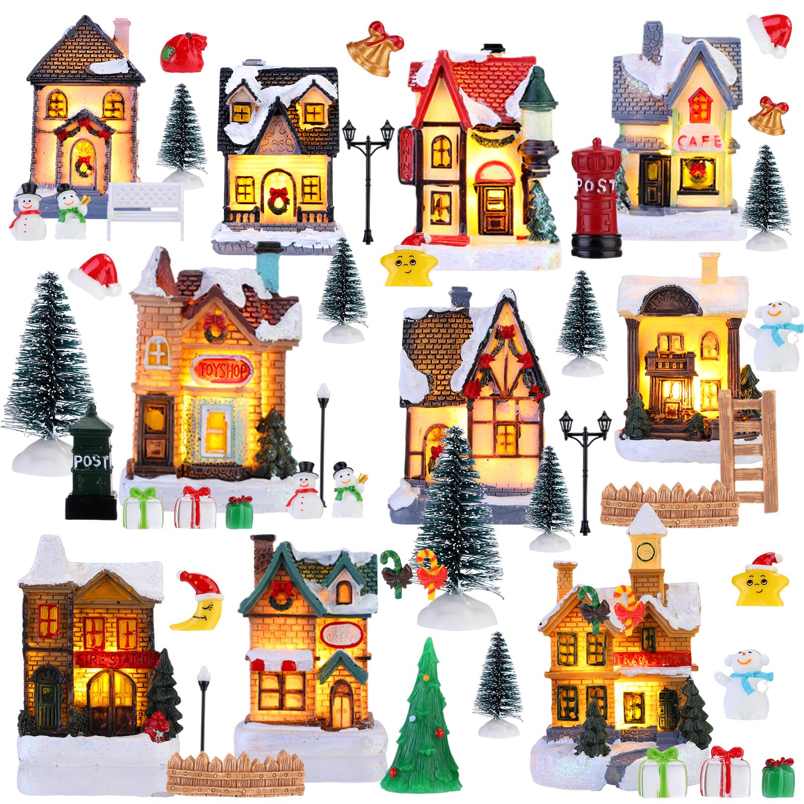 Amazon.com: Barydat 60 Pcs Christmas Village Figurines Decor Set